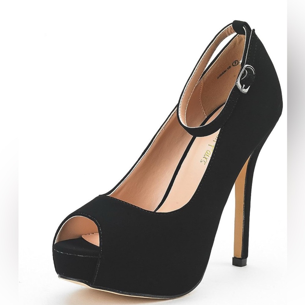 Dream Paris Black Suede Platform Heels | Women’s Size 10 | Open Toe